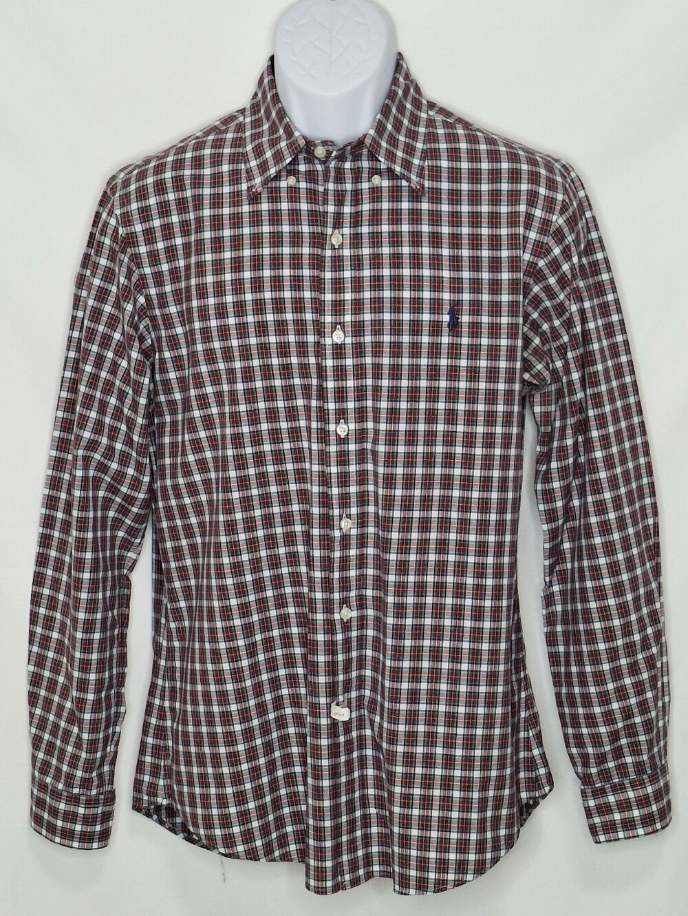 Men's Plaid Button-Down Shirt in Burgundy and White - Classic Casual Size Medium